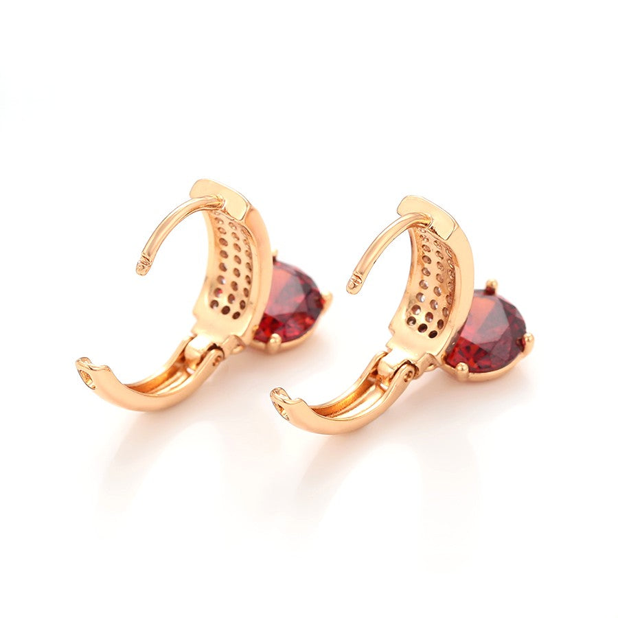 Rose Gold Red Sapphire and Crystal Drop Earrings - 18K Gold Plated image 3