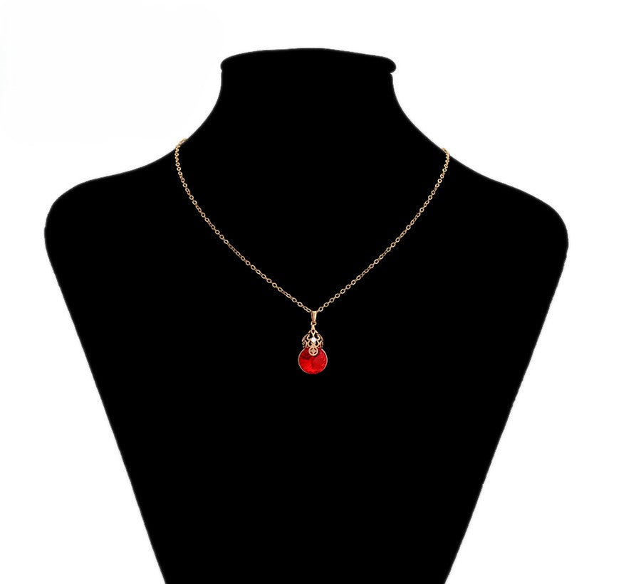 18K Gold Plated Red Crystal Gourd Pendant Necklace & Drop Earrings Set image 2