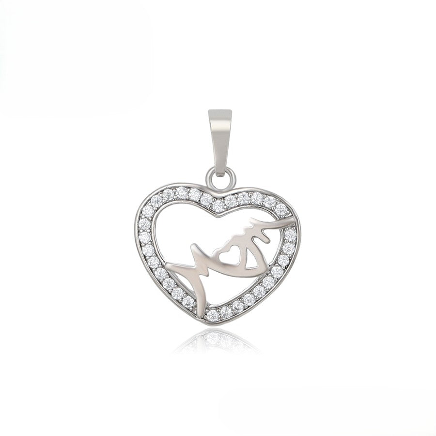 Sterling Silver Mother and Child Heart Pendant with Crystal Accents image 0