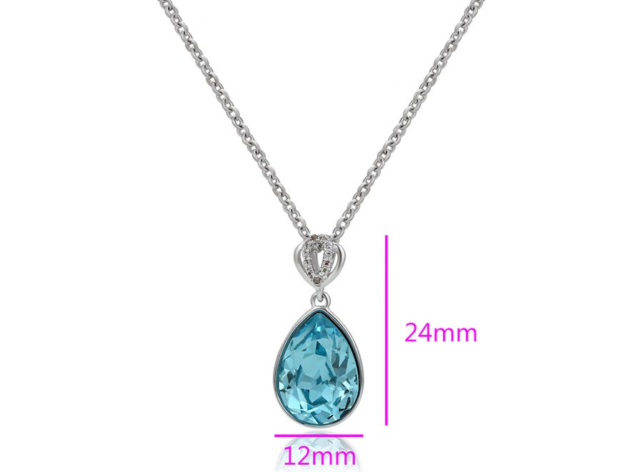 Platinum Plated Blue Crystal Teardrop Pendant Necklace image 3