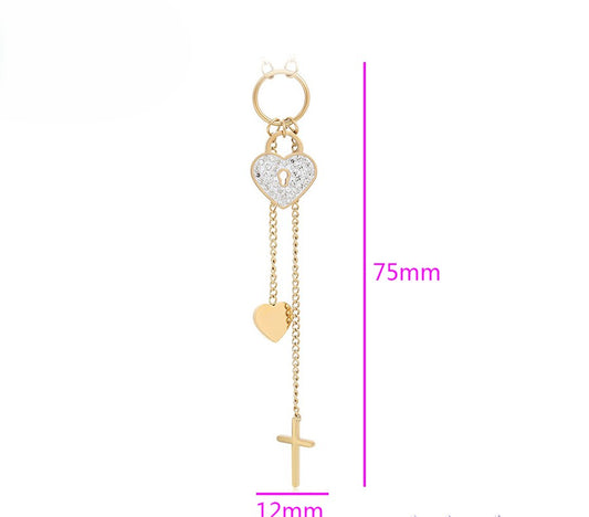 14K gold Plated - Heart Lock, Heart, and Cross Charm Layered Necklace image 1