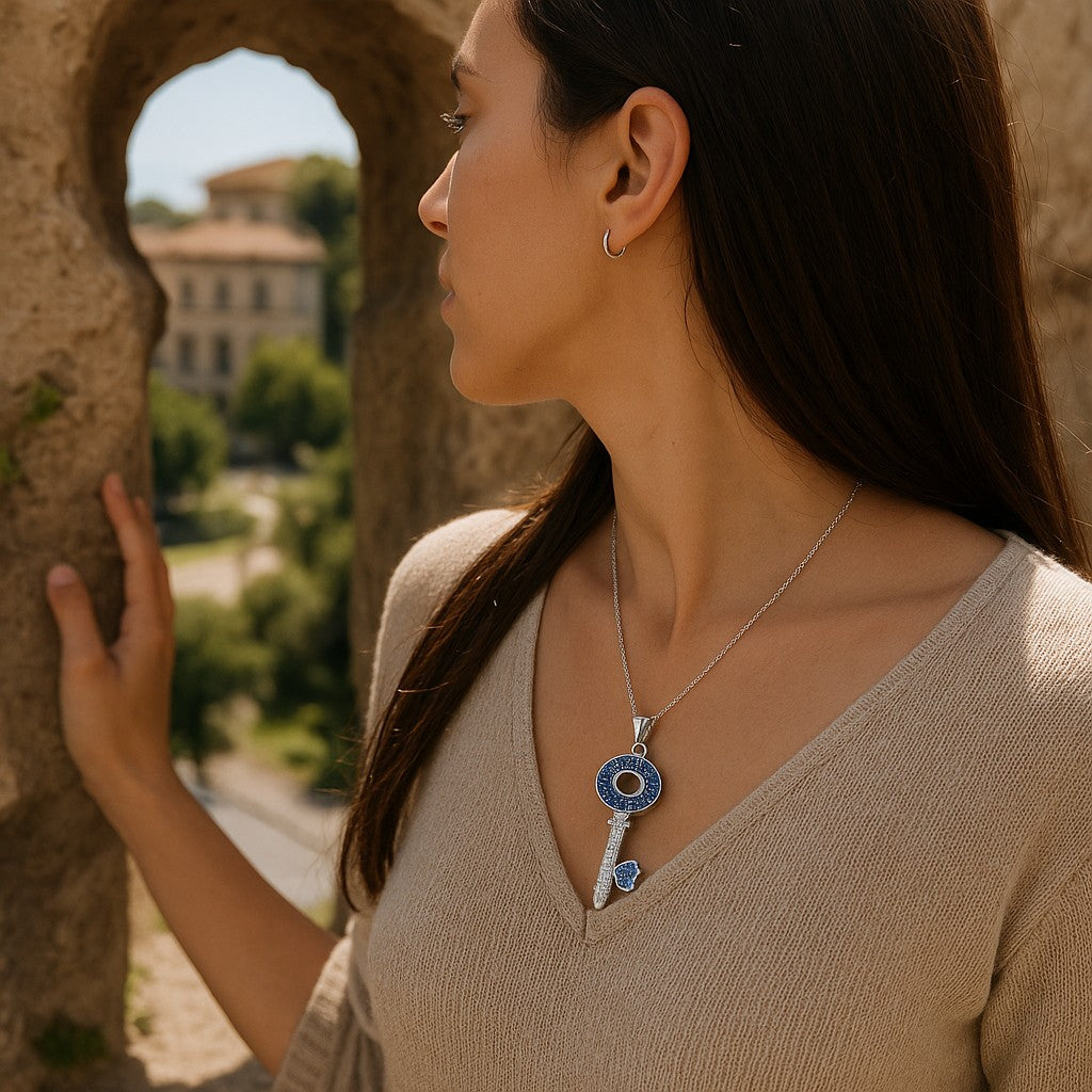 Crystal Key Charm in Sterling Silver with Blue Heart Accent image 5