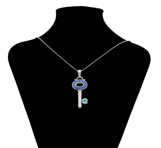 Crystal Key Charm in Sterling Silver with Blue Heart Accent image 1