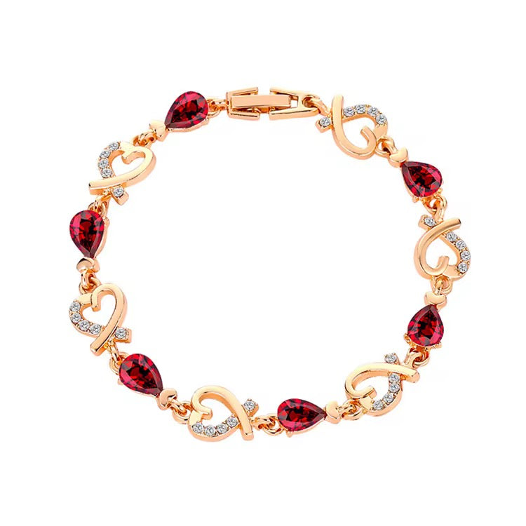 Red - Hollow Love Heart Link Bracelet with Style Gems image 0