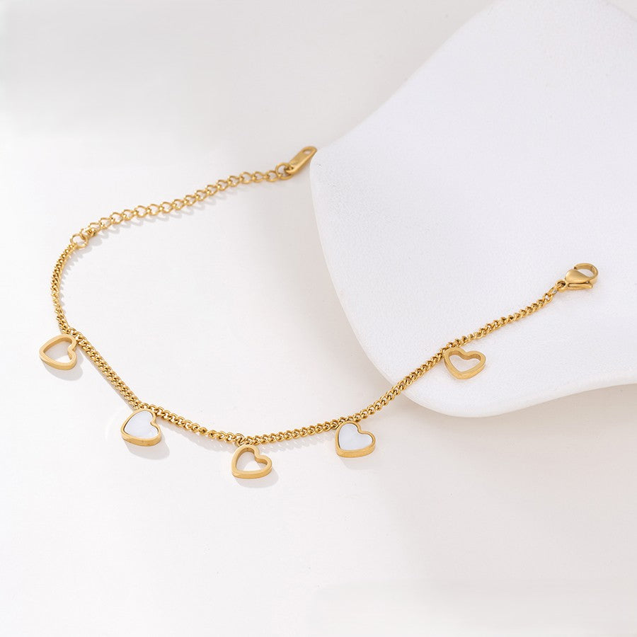 14K Gold Plated Heart Charm Bracelet with Mother of Pearl Accents image 3