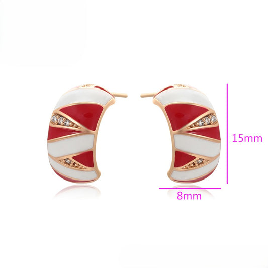 Candy Cane Hoop Earrings with Red and White Enamel - Festive Holiday Earrings image 1