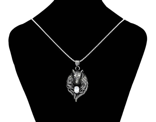 Wolf Charm in Sterling Silver with White Gemstone - Howling Wolf Pendant image 1