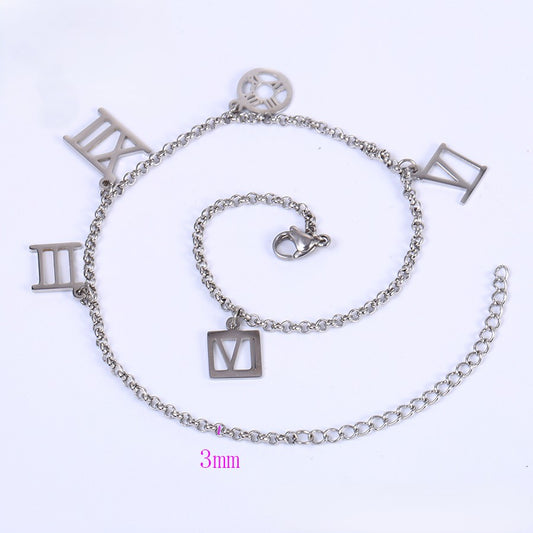 Modern Silver Chain Anklet with Roman Numerals image 1