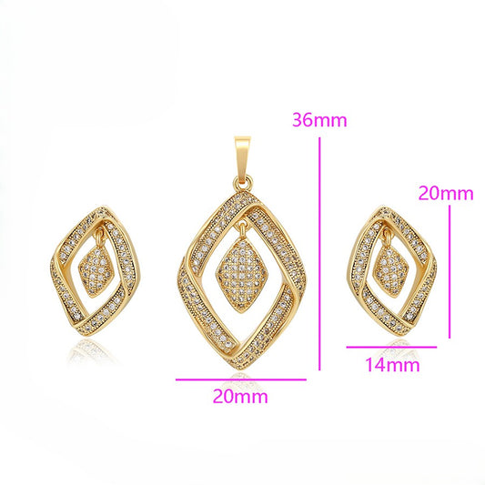 14K Gold Plated Geometric Rhombus Pendant & Drop Earrings Set image 1