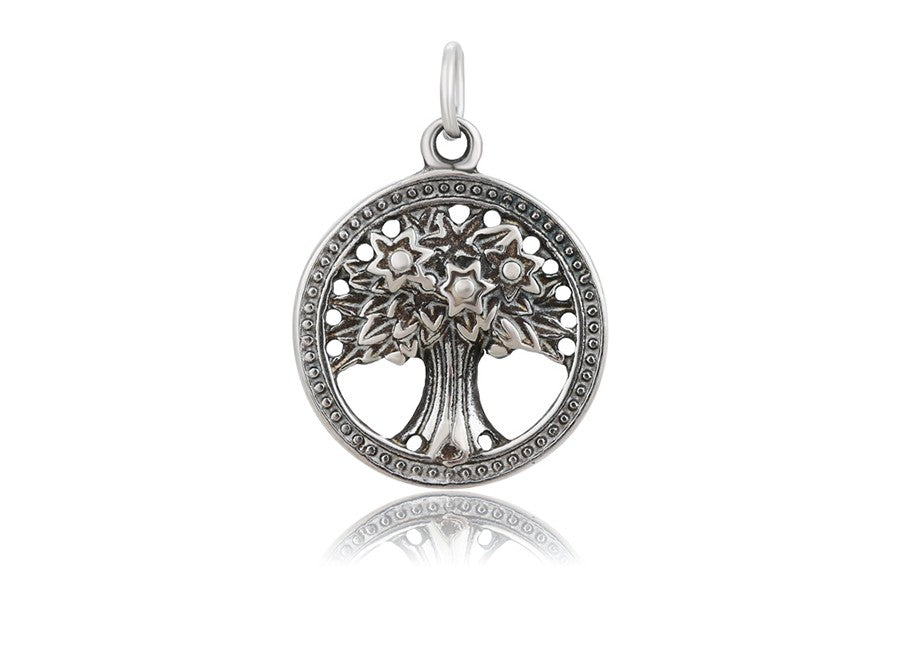 Tree of Life Charm in Sterling Silver with Circular Border Pendant image 0