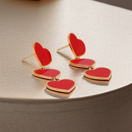 Red Double Heart Drop Earrings image 1
