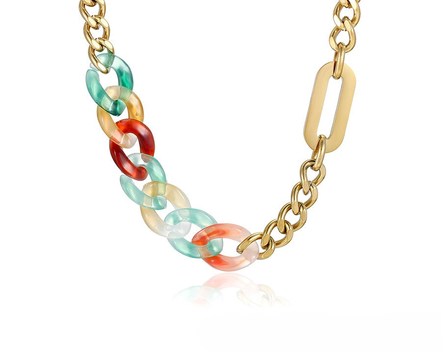Stylish Gold Link Chain Necklace with Vibrant Acrylic Inserts image 2