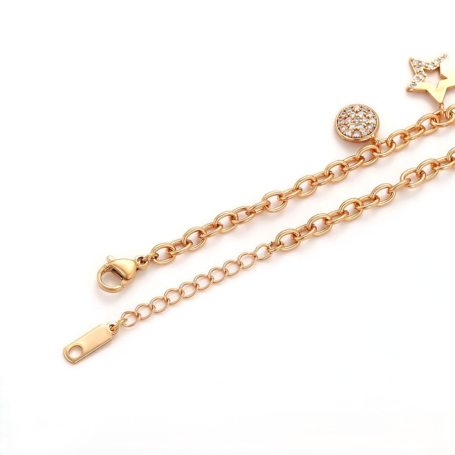Fashion Gold Chain Bracelet with Zirconia Charms - 18K Gold Plated image 1