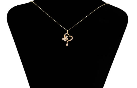 18K Gold Plated Open Heart & Butterfly Pendant with Pave CZ Crystals image 1