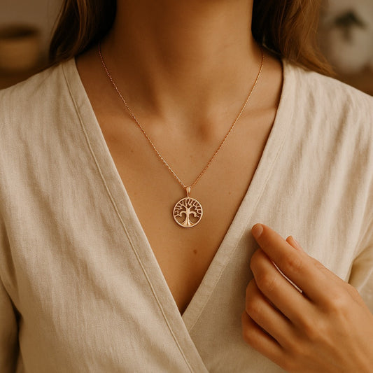 Rose Gold Tree of Life Pendant with Crystal Accents image 1