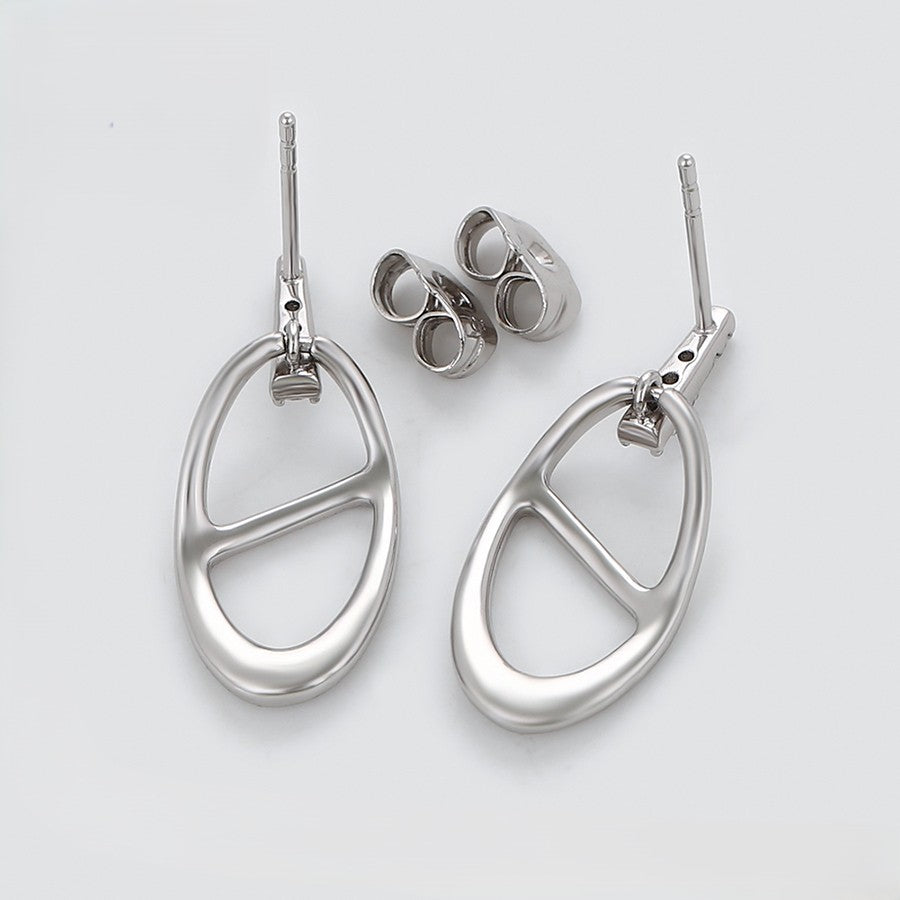Silver Open Oval Dangle Earrings with Crystal Pave Stud image 3
