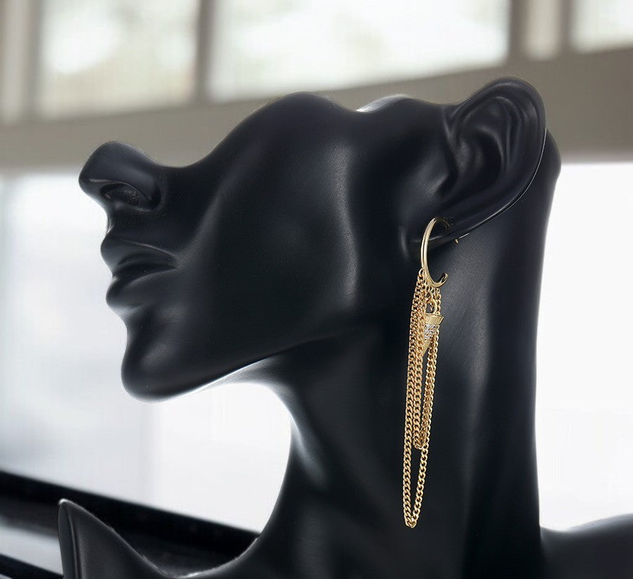 14K Gold Plated Bullet Spike Chain Dangle Hoop Earrings image 4