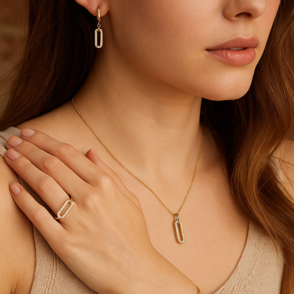 14K Gold Plated Paperclip Style Jewelry Set image 6
