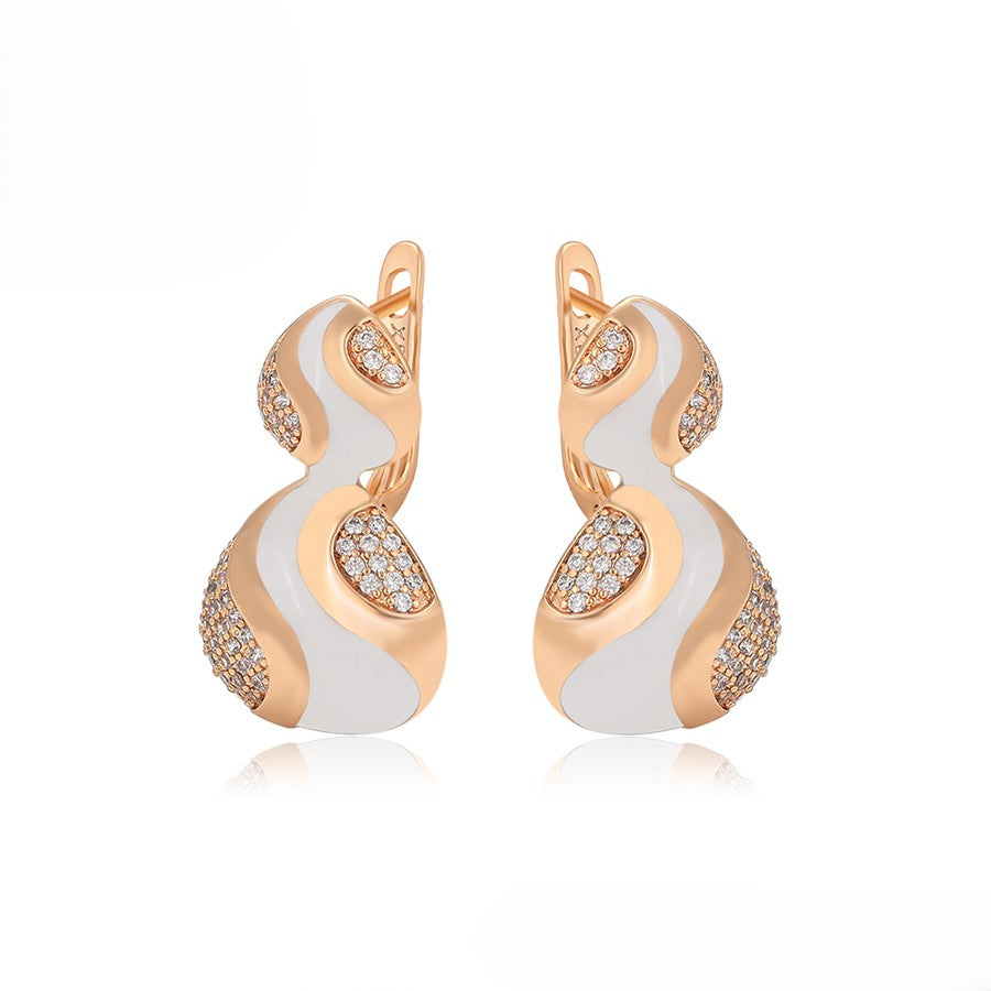 Unique S-Shape Earrings with White Enamel Accents and Crystal Embellishments image 0