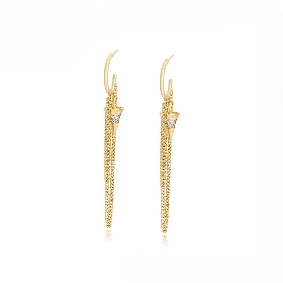 14K Gold Plated Bullet Spike Chain Dangle Hoop Earrings image 3