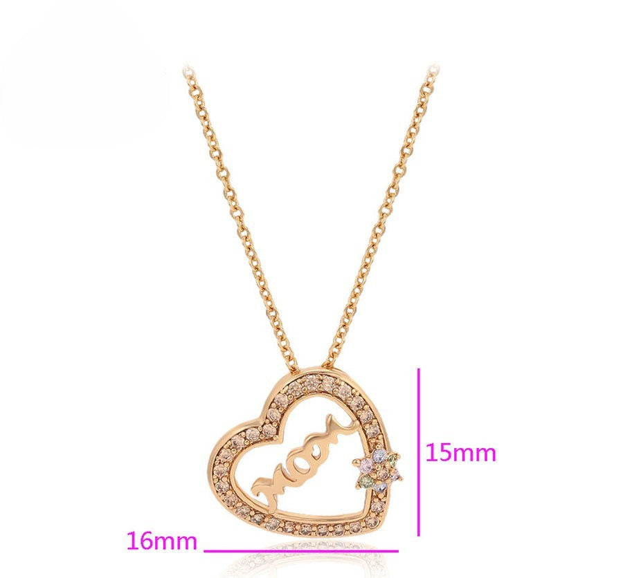 "Mom" Heart Pendant Necklace with Crystal Accents - 18K Gold Plated image 5