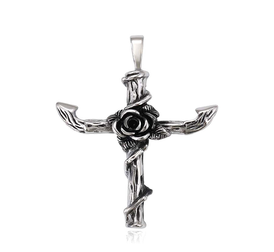 Sterling Silver Rose Cross Pendant image 0