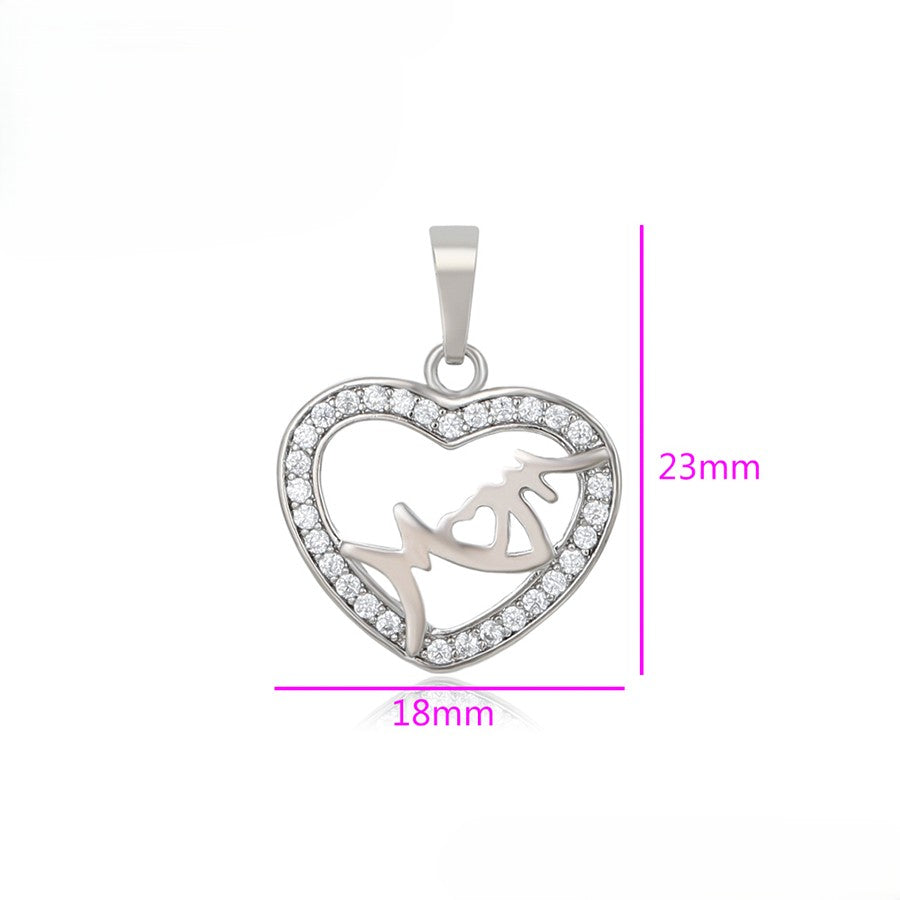 Sterling Silver Mother and Child Heart Pendant with Crystal Accents image 1