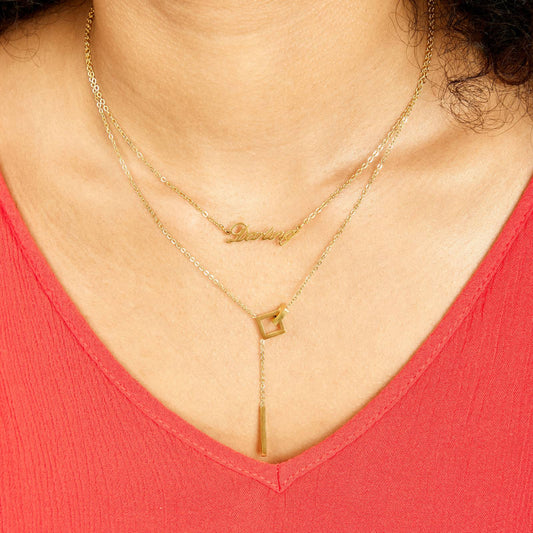 18K Gold Plated Stainless Steel Geometric Y-Necklace image 1