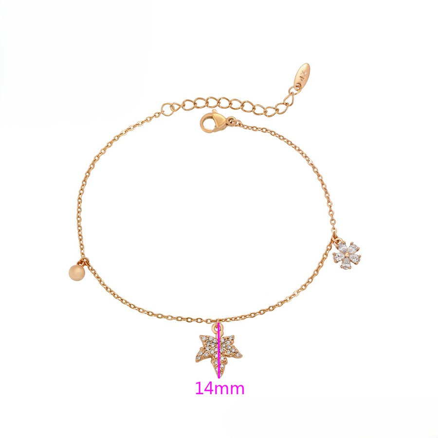 Delicate Gold Chain Bracelet with Leaf and Floral Charms and Sparkling Crystals image 2