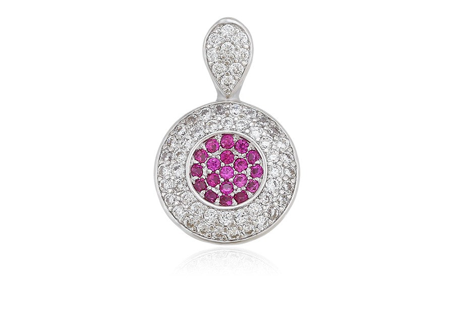 Round Ruby and Diamond Halo Pendant in Platinum Plated image 4