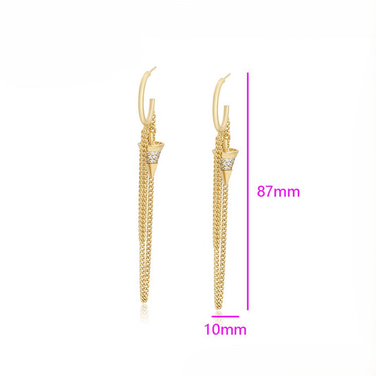 14K Gold Plated Bullet Spike Chain Dangle Hoop Earrings image 1