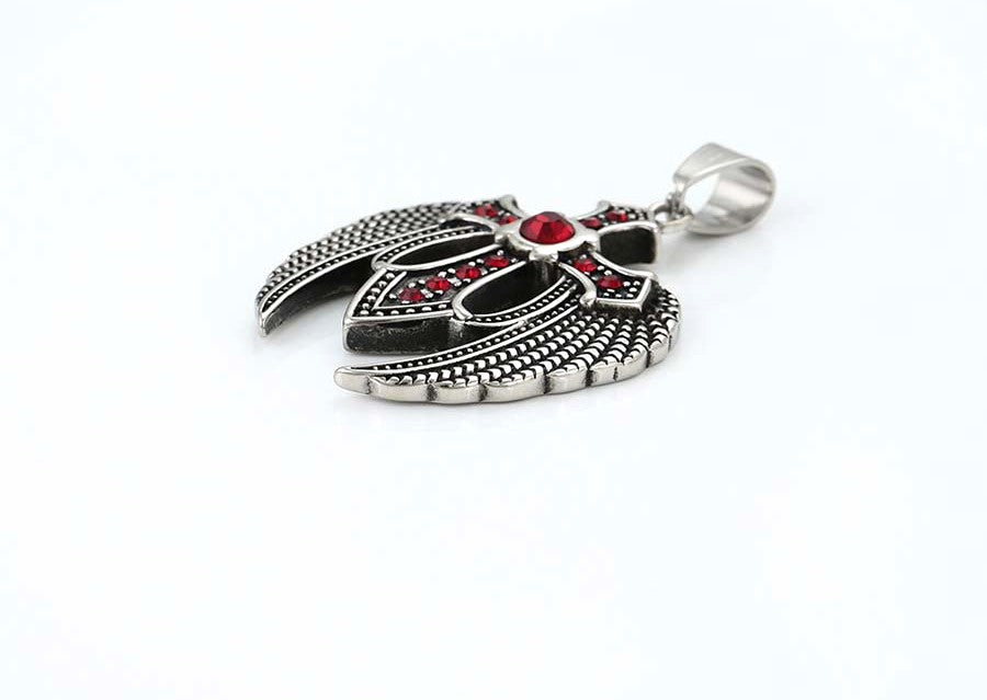 Sterling Silver Angel Wings Cross Pendant with Red Crystals image 3