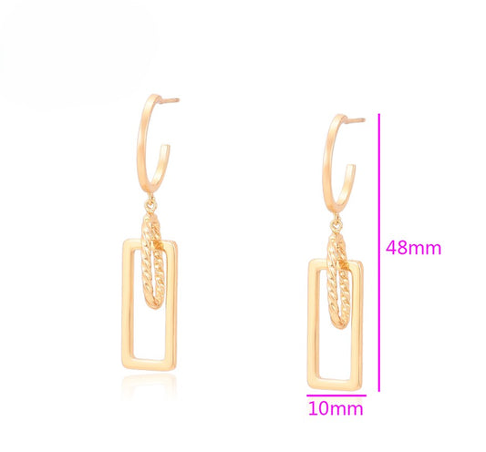 Stylish 18K Gold Plated Rectangle and Chain Earrings image 1