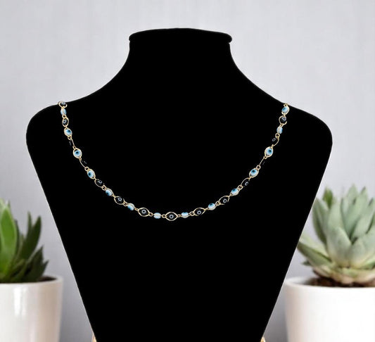 Bohemian Gold Necklace with Multiple Blue Evil Eyes image 1