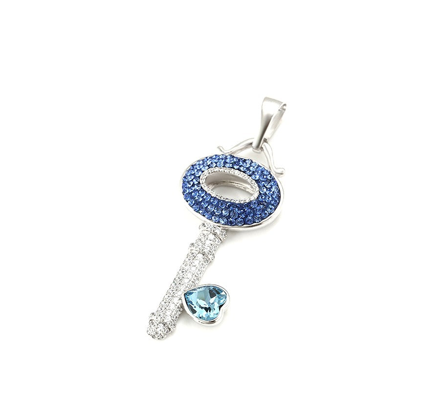 Crystal Key Charm in Sterling Silver with Blue Heart Accent image 3