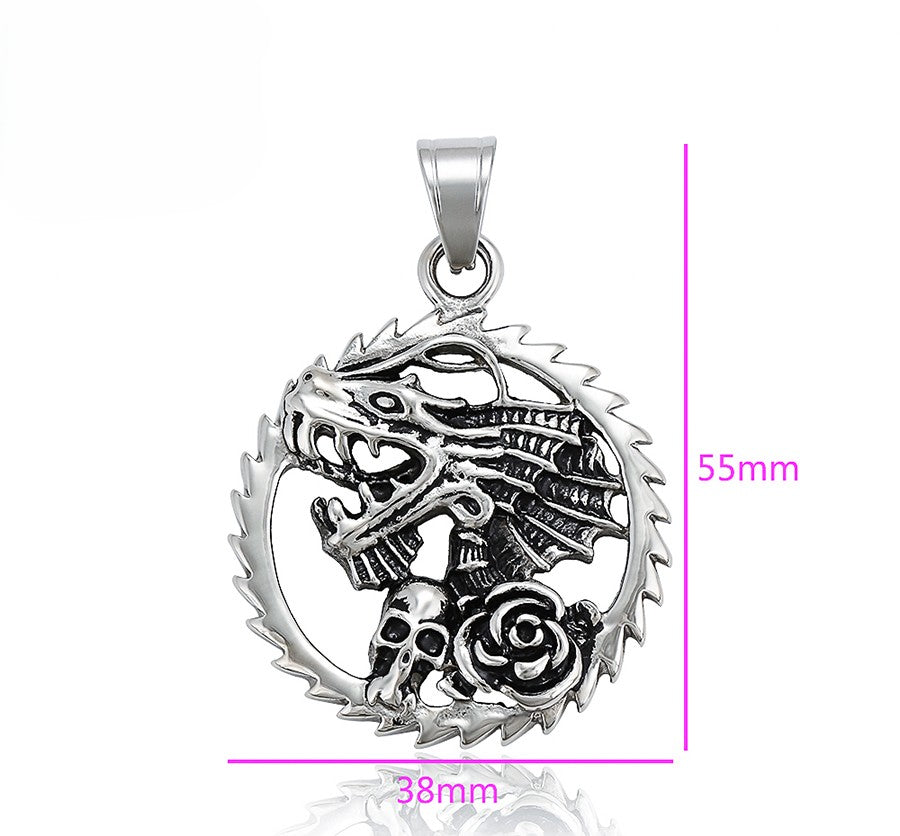Dragon with Skull and Rose Charm in Sterling Silver image 2