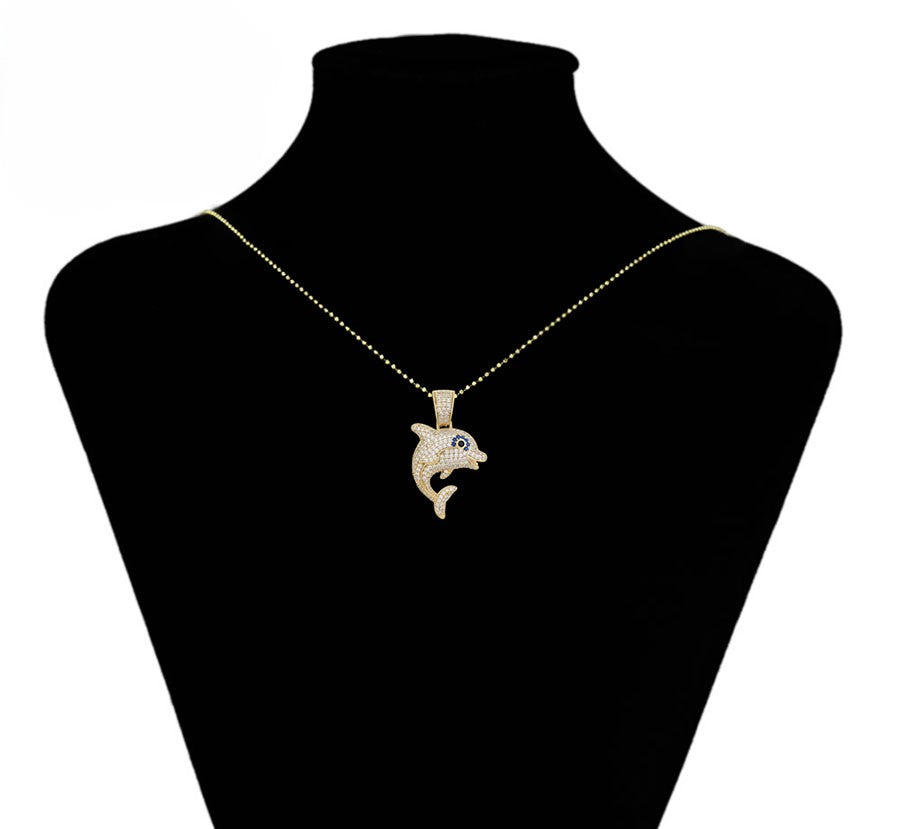 14K Gold Plated Iced Out Dolphin Pendant image 4