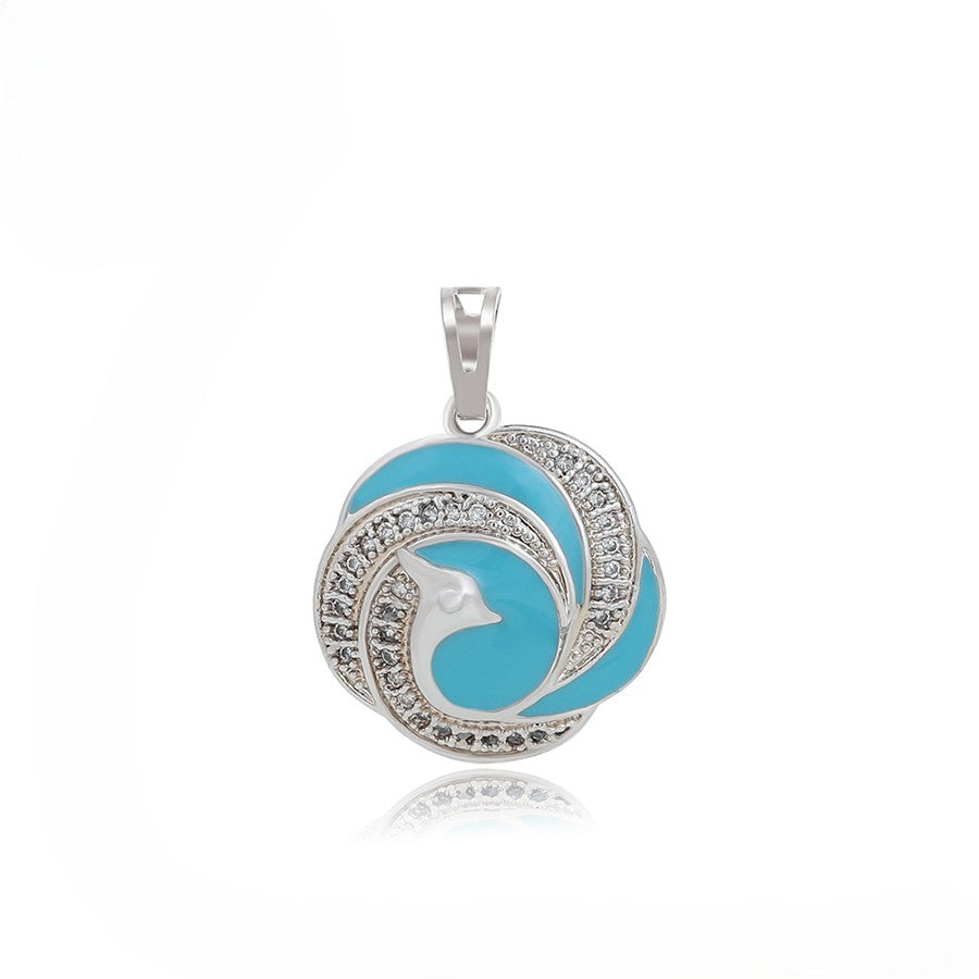 Silver & Turquoise Bird Pendant with Pave Crystals image 2
