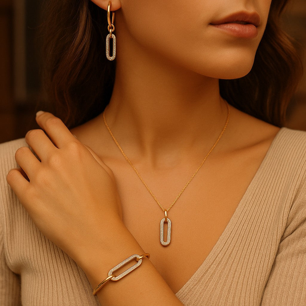 14K Gold Plated Paperclip Style Jewelry Set image 7