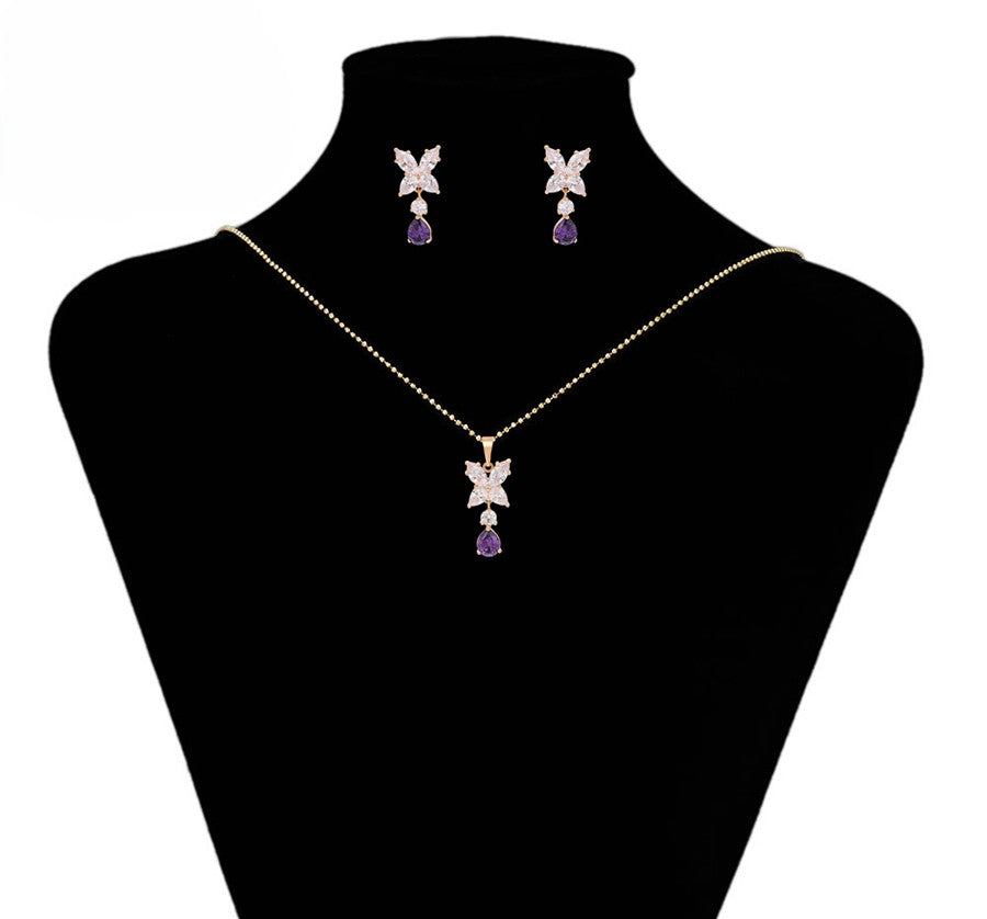 14K Rose Gold Plated Butterfly Pendant & Stud Earrings Set image 2