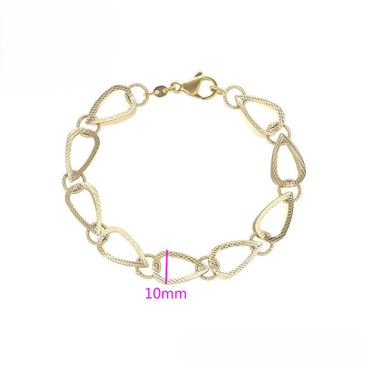14K Gold Plated - Textured Teardrop Link Bracelet image 1