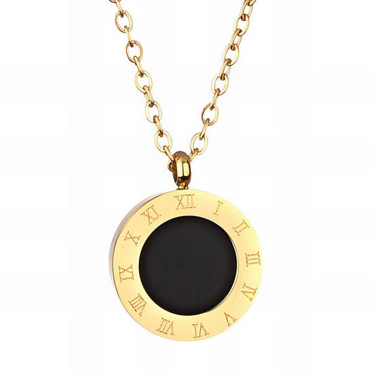 18K gold plated Stainless steel necklace with features a black onyx stone image 1