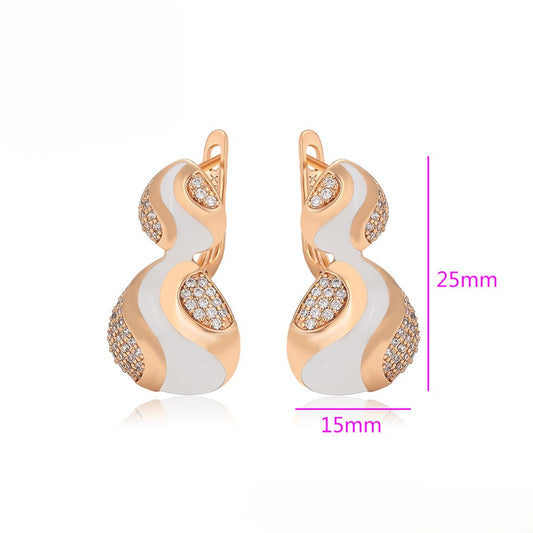 Unique S-Shape Earrings with White Enamel Accents and Crystal Embellishments image 1