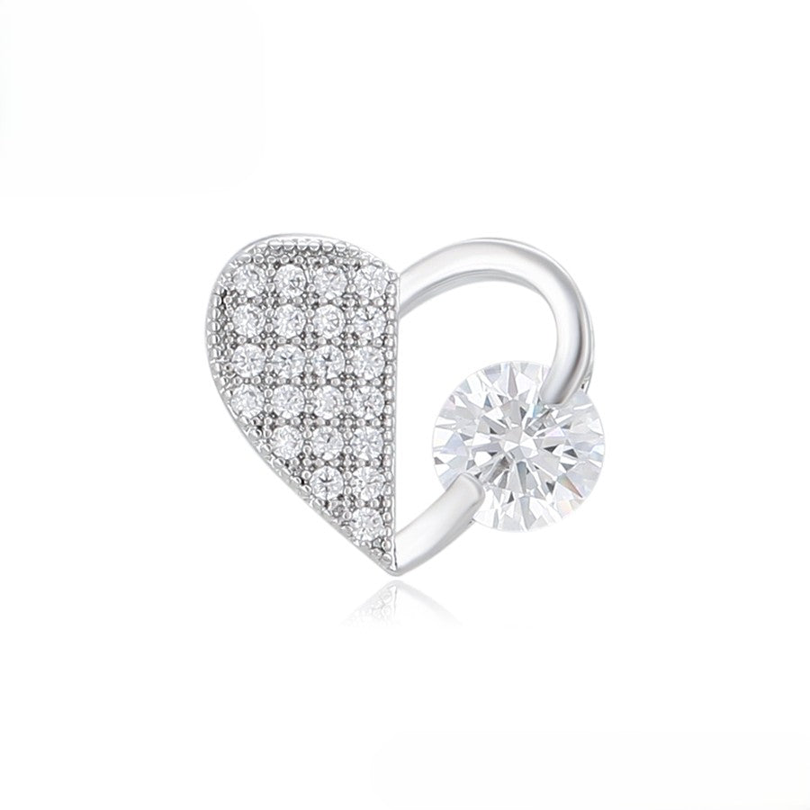Stylish White Gold Heart Necklace with Pave Crystals and Solitaire Moissanite image 0
