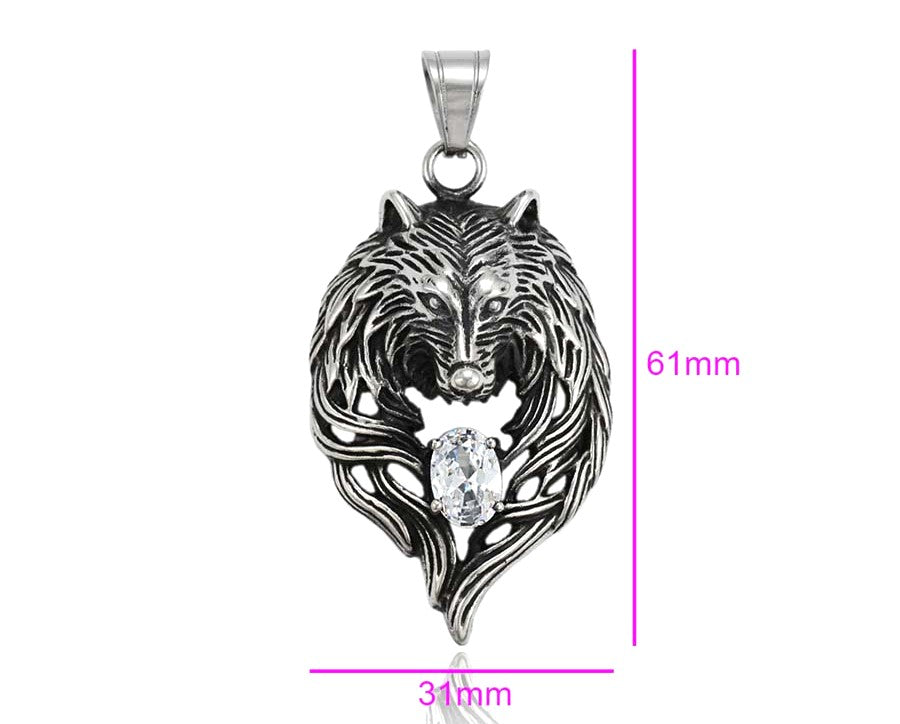 Wolf Charm in Sterling Silver with White Gemstone - Howling Wolf Pendant image 2
