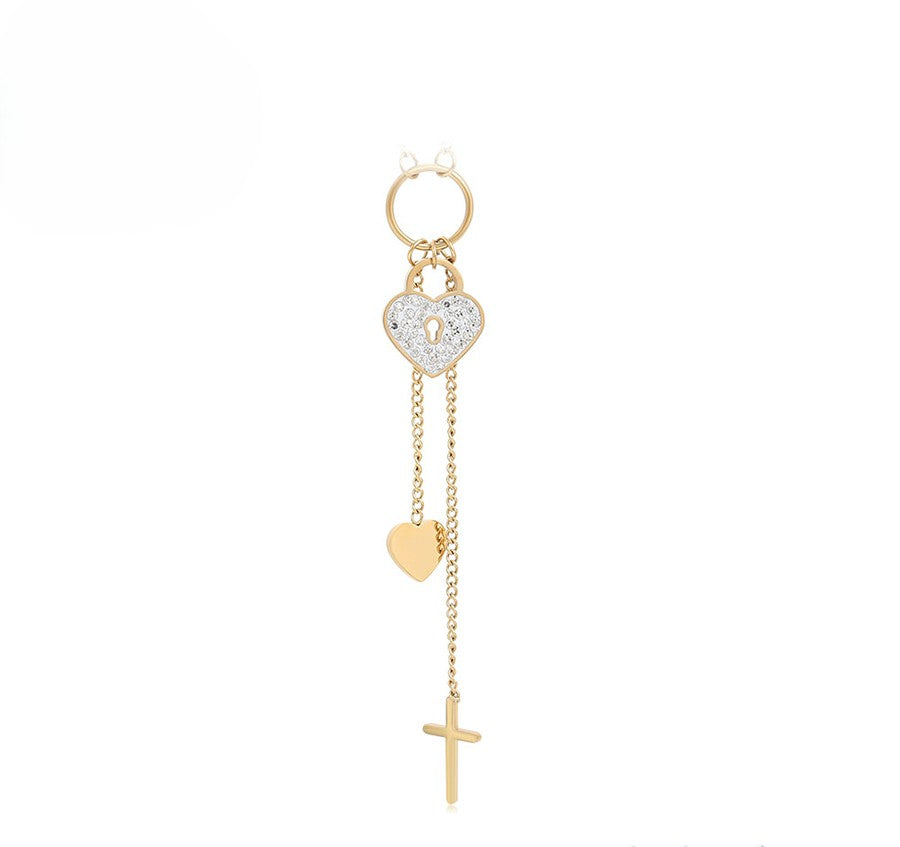 14K gold Plated - Heart Lock, Heart, and Cross Charm Layered Necklace image 0