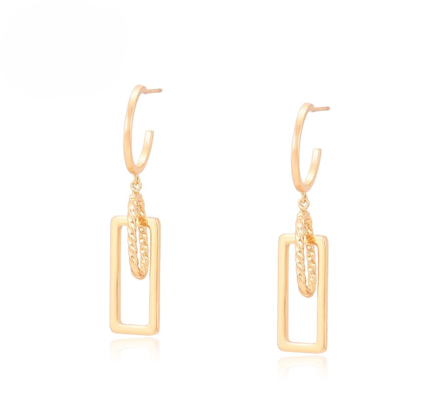 Stylish 18K Gold Plated Rectangle and Chain Earrings image 0