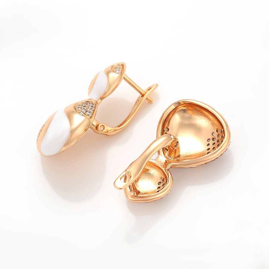 Unique S-Shape Earrings with White Enamel Accents and Crystal Embellishments image 5