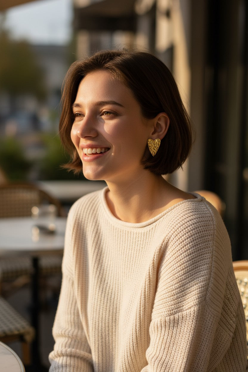 18K Gold Plated - Heart Texture Stub Earring