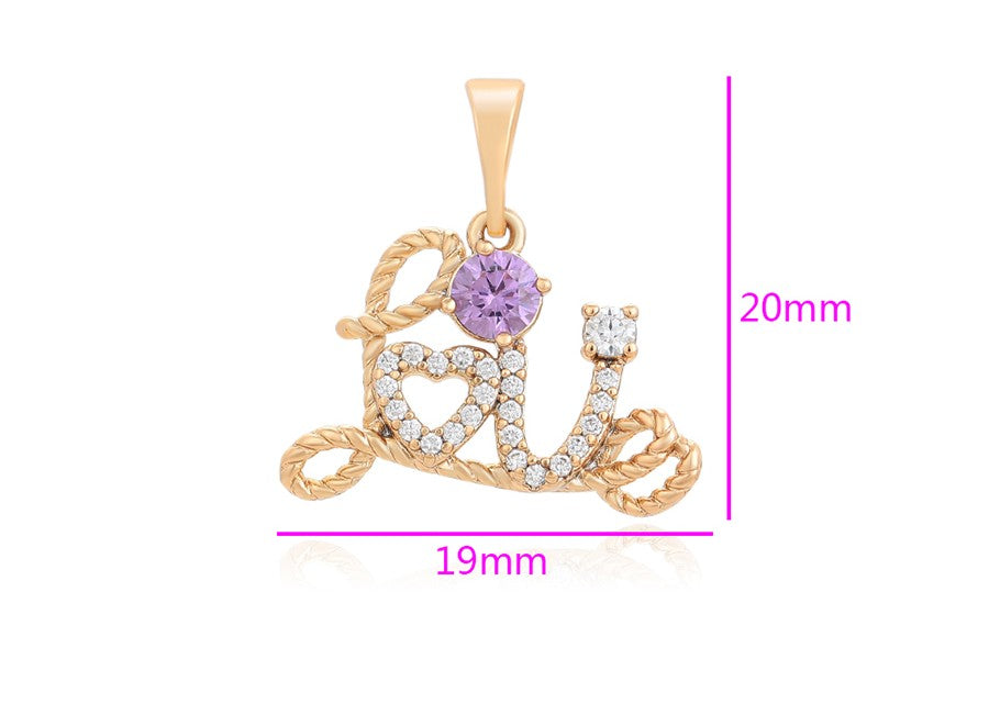 18K Gold Plated "Love" Heart and Gemstone Charm Pendant image 2